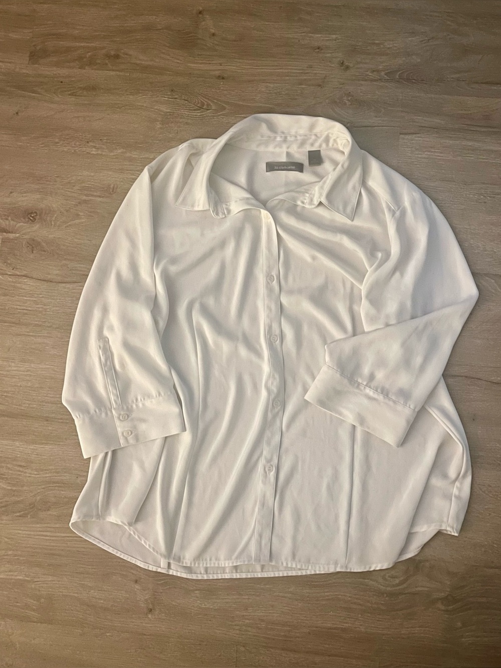 Liz Claiborne White Button Down Blouse 20W Plus Size 3/4 Sleeve Solid Classic
